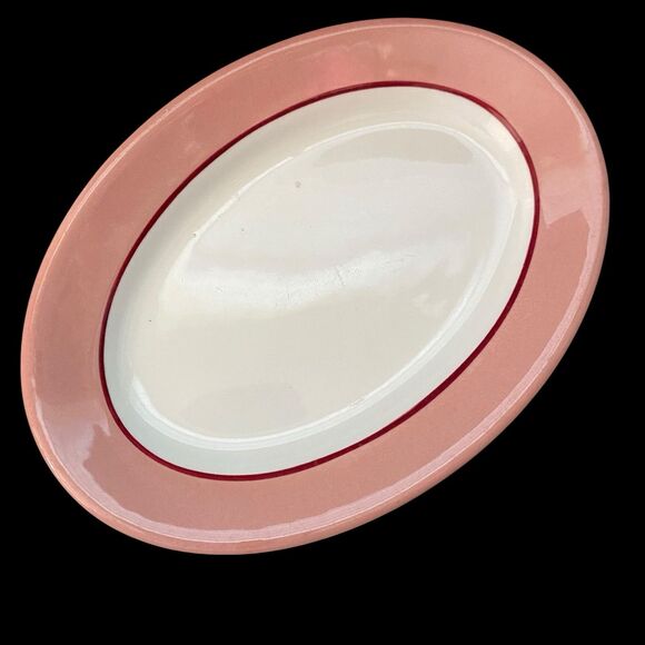 Vintage Carr China Restaurant Ware RHO DENDRA Pink Stripe Oval Relish 7 X 5 - Picture 4 of 5